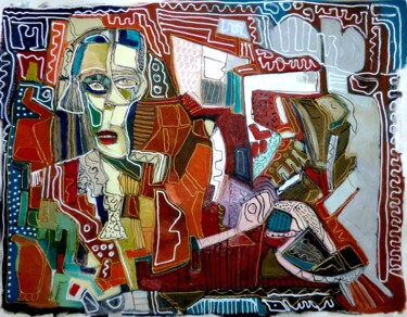 Painting titled ""portrait de juin 2…" by Frédérique Manley, Original Artwork, Oil