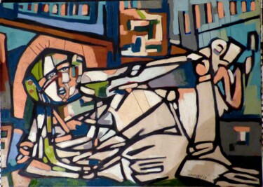 Painting titled ""23H,le doute"" by Frédérique Manley, Original Artwork, Oil