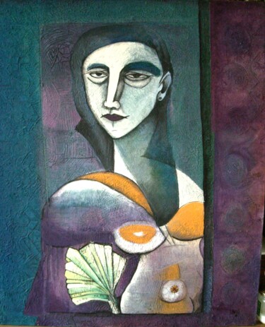 Peinture intitulée ""la femme bleue 200…" par Frédérique Manley, Œuvre d'art originale, Huile