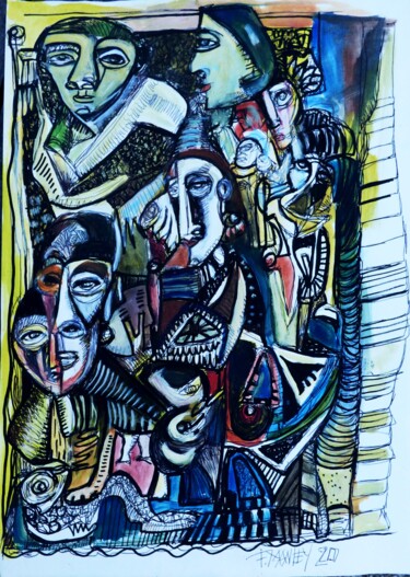 Malerei mit dem Titel ""La lignée"" von Frédérique Manley, Original-Kunstwerk, Gouache