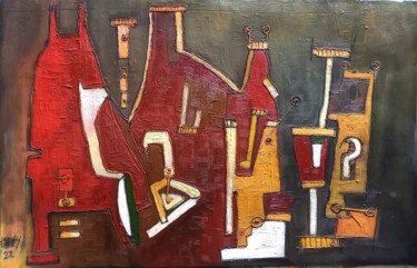 Peinture intitulée ""Red August" 2022" par Frédérique Manley, Œuvre d'art originale, Huile Monté sur Autre panneau rigide