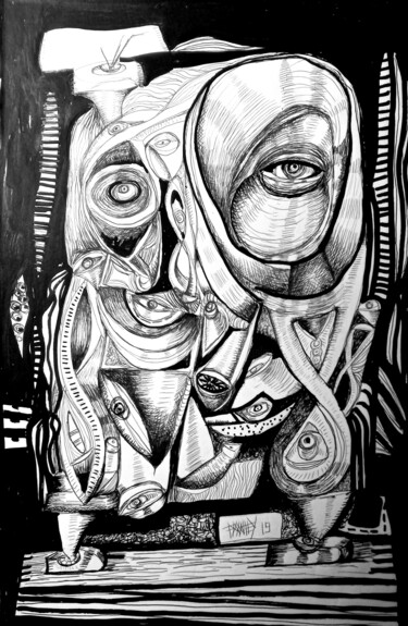Drawing titled "The Face" by Frédérique Manley, Original Artwork, Ink