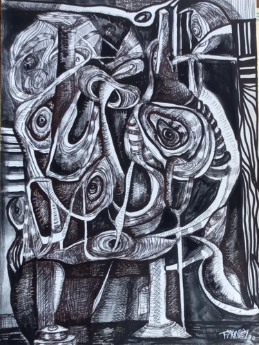 Painting titled "le cri 2020" by Frédérique Manley, Original Artwork, Ballpoint pen