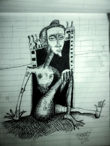Dessin intitulée "petite femme assise" par Frédérique Manley, Œuvre d'art originale