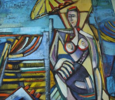 Painting titled "un été sur la plage" by Frédérique Manley, Original Artwork