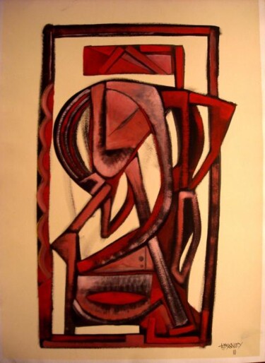 Peinture intitulée "silhouette rouge" par Frédérique Manley, Œuvre d'art originale, Huile