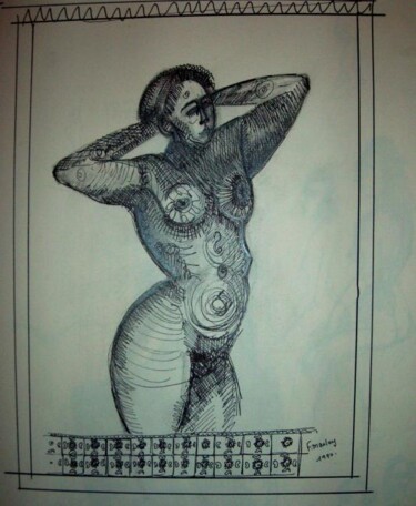 Dessin intitulée "nu" par Frédérique Manley, Œuvre d'art originale, Encre