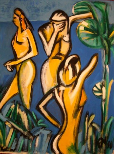 Peinture intitulée "les trois femmes" par Frédérique Manley, Œuvre d'art originale, Huile