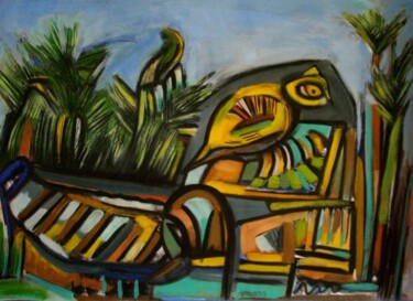 Peinture intitulée ""l'oiseau et la bar…" par Frédérique Manley, Œuvre d'art originale
