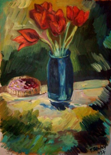 Peinture intitulée "le bouquet de tulip…" par Frédérique Manley, Œuvre d'art originale, Huile