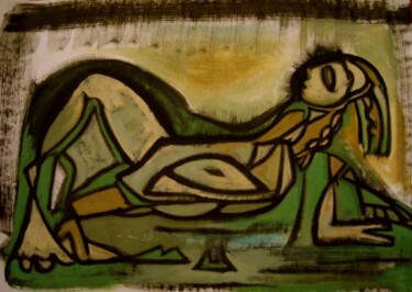 Peinture intitulée "femme allongée 2011" par Frédérique Manley, Œuvre d'art originale