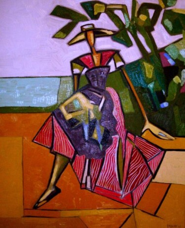 Peinture intitulée ""niçoise assise"" par Frédérique Manley, Œuvre d'art originale, Huile