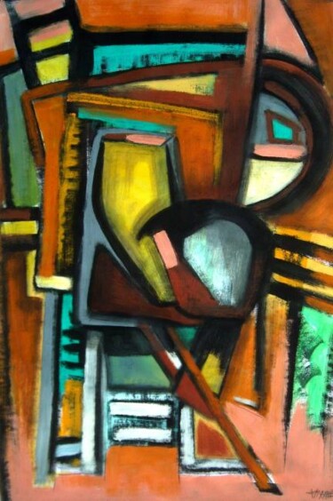 Painting titled ""construction du 27…" by Frédérique Manley, Original Artwork, Oil