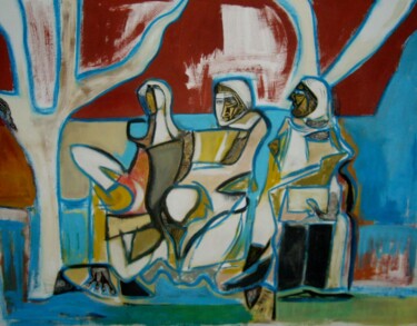 Peinture intitulée "'trois femmes au ja…" par Frédérique Manley, Œuvre d'art originale, Huile