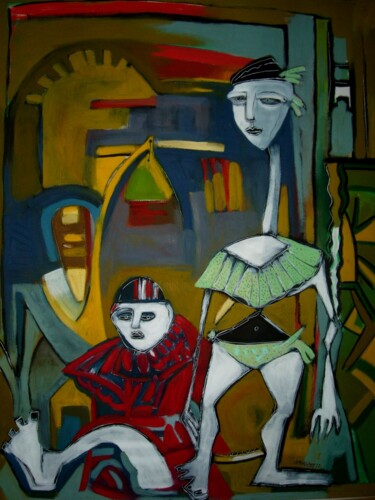 Painting titled ""la commedia dell'…" by Frédérique Manley, Original Artwork, Oil