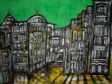 Peinture intitulée ""la ville du soir"" par Frédérique Manley, Œuvre d'art originale, Huile