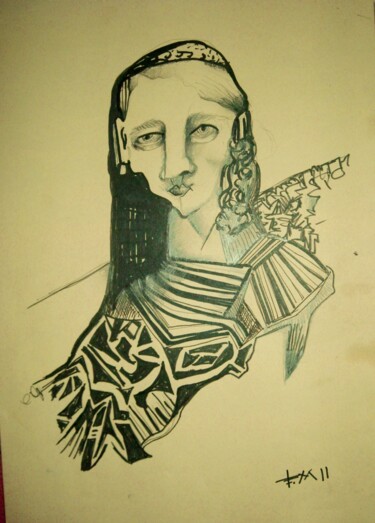 Drawing titled ""l'Italienne"" by Frédérique Manley, Original Artwork, Ink