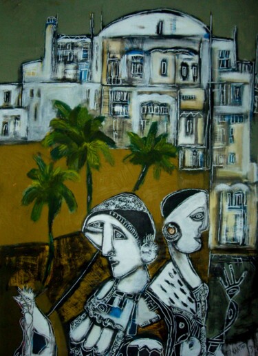 Peinture intitulée ""2 femmes et un cha…" par Frédérique Manley, Œuvre d'art originale, Huile