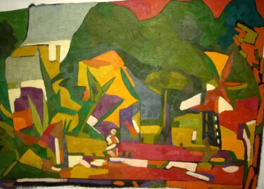 Peinture intitulée ""le jardin du casin…" par Frédérique Manley, Œuvre d'art originale, Huile