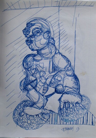 Рисунок под названием "femme assise octobr…" - Frédérique Manley, Подлинное произведение искусства, Шариковая ручка