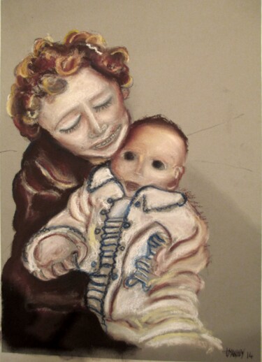 Dessin intitulée ""les deux enfants"" par Frédérique Manley, Œuvre d'art originale, Pastel