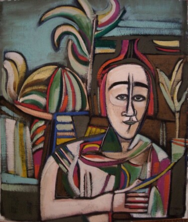 Painting titled ""femme au jardin"20…" by Frédérique Manley, Original Artwork, Oil