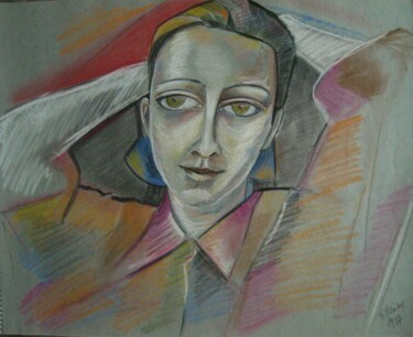 Dessin intitulée ""autoportrait de 19…" par Frédérique Manley, Œuvre d'art originale, Pastel