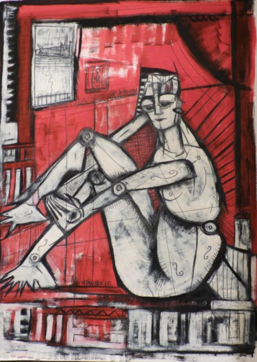 Peinture intitulée "" femme assise dans…" par Frédérique Manley, Œuvre d'art originale, Huile