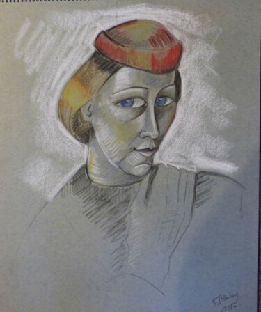 Zeichnungen mit dem Titel ""Autoportrait 1982"" von Frédérique Manley, Original-Kunstwerk, Pastell