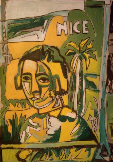 Peinture intitulée ""NICE"affiche" par Frédérique Manley, Œuvre d'art originale, Huile