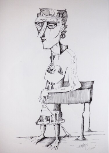 Rysunek zatytułowany „"Silence"” autorstwa Frédérique Manley, Oryginalna praca, Atrament