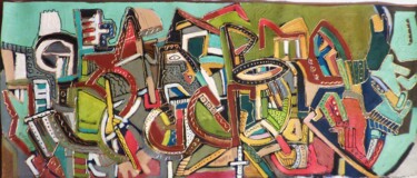 Peinture intitulée ""construction du 1…" par Frédérique Manley, Œuvre d'art originale, Huile