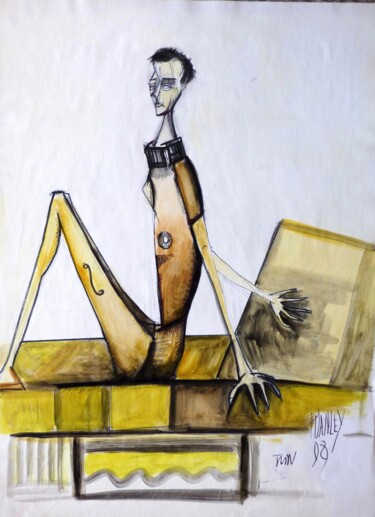 Disegno intitolato ""Femme assise 2008"" da Frédérique Manley, Opera d'arte originale, Gouache