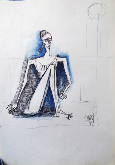 Zeichnungen mit dem Titel ""La pause" 2008" von Frédérique Manley, Original-Kunstwerk, Gouache