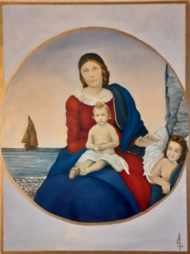 Painting titled "Notre dame des Flots" by Frédérique Huet, Original Artwork, Oil