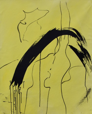 A l'ombre de Corrina jaune Peinture intitulée "A l'ombre de Corrin…" par Frédérique Bodinier, Œuvre d'art originale, Pigments
