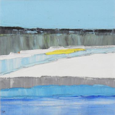 Malerei mit dem Titel "Horizons bleus B" von Frédérique Marteau, Original-Kunstwerk, Öl Auf Holzplatte montiert