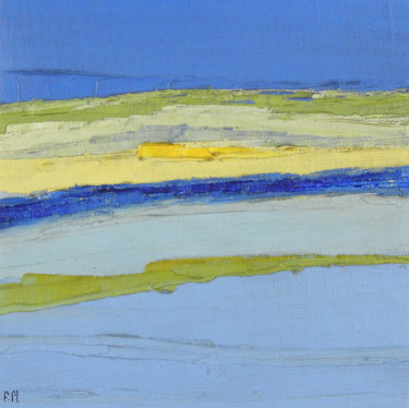 Peinture intitulée "Horizons bleus c" par Frédérique Marteau, Œuvre d'art originale, Huile Monté sur Panneau de bois