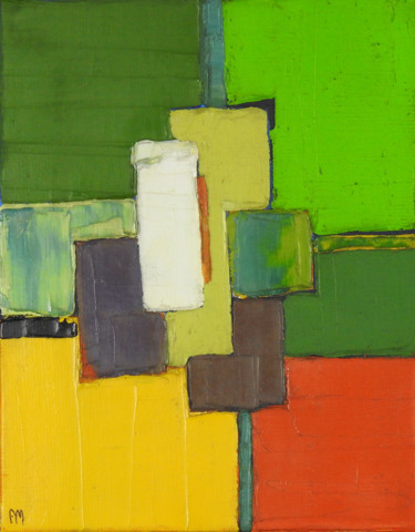 Peinture intitulée "Composition verte e…" par Frédérique Marteau, Œuvre d'art originale, Huile