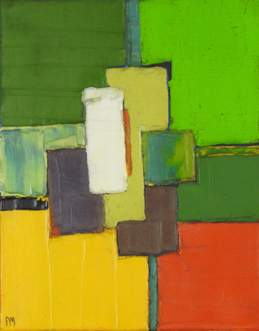 Painting titled "Composition verte e…" by Frédérique Marteau, Original Artwork, Oil