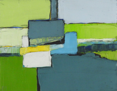 Peinture intitulée "Composition verte" par Frédérique Marteau, Œuvre d'art originale, Huile