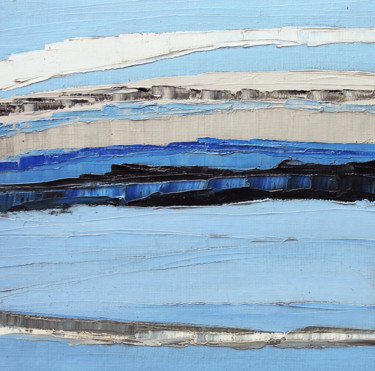 Malerei mit dem Titel "Espaces bleus 11" von Frédérique Marteau, Original-Kunstwerk, Öl Auf Holzplatte montiert