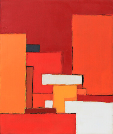 Peinture intitulée "Abstraction rouge 05" par Frédérique Marteau, Œuvre d'art originale, Huile Monté sur Châssis en bois