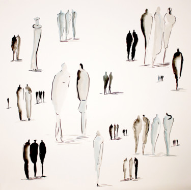 Peinture intitulée "Silhouettes gris-bl…" par Frédérique Marteau, Œuvre d'art originale, Huile