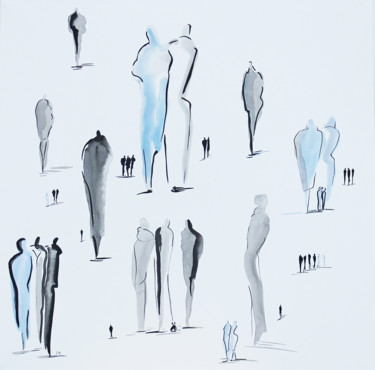 Silhouettes bleues A Peinture intitulée "Silhouettes bleues A" par Frédérique Marteau, Œuvre d'art originale, Encre