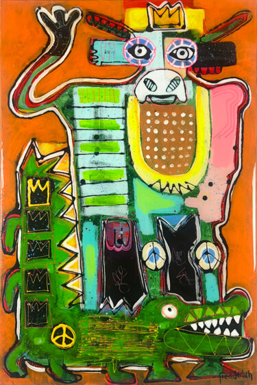 Painting titled "Crocodile Dundee" by Fredi Gertsch, Original Artwork, Acrylic