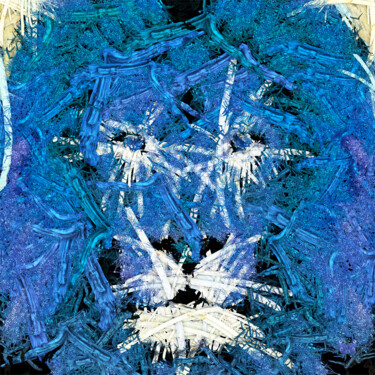 Lion Out Of Woods 1 - Blue Lion in the night Arts numériques intitulée "Lion Out Of Woods 1…" par Frédéric Durieu & Nathalie Erin, Œuvre d'art originale, Travail numériq…