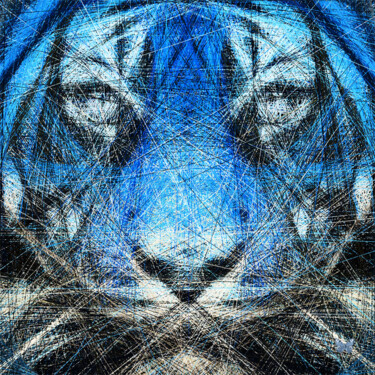 Digital Arts με τίτλο "Tiger Out Of Lines…" από Frédéric Durieu & Nathalie Erin, Αυθεντικά έργα τέχνης, 2D ψηφιακή εργασία Τ…