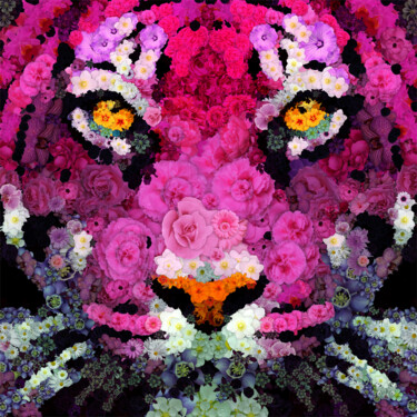 Digitale Kunst getiteld "Tiger Out Of Flower…" door Frédéric Durieu & Nathalie Erin, Origineel Kunstwerk, 2D Digital Work Ge…