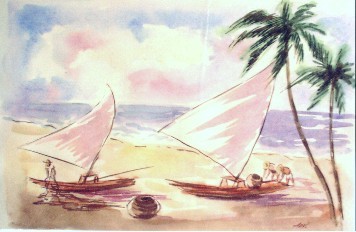 Pintura intitulada "jangadas (aquarela)" por Alfredo Winkler, Obras de arte originais